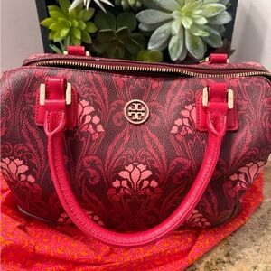 Tory Burch Red and Pink Floral Satchel